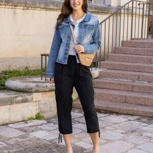 Tianello Black Light Weight Tencel Cropped "Canyon" Cargo  Pants Size S